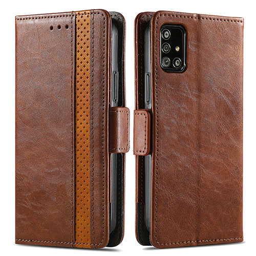 Leather Case Stands Flip Cover Holder S02D for Samsung Galaxy M40S Brown