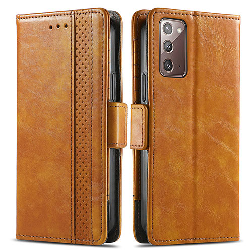 Leather Case Stands Flip Cover Holder S02D for Samsung Galaxy Note 20 5G Light Brown