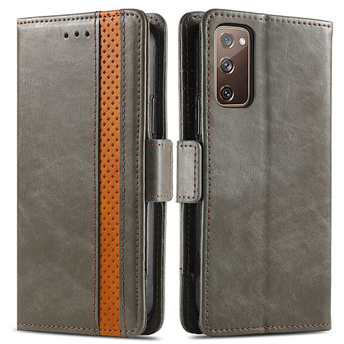 Leather Case Stands Flip Cover Holder S02D for Samsung Galaxy S20 FE (2022) 5G Gray