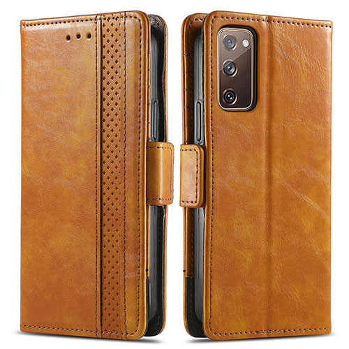 Leather Case Stands Flip Cover Holder S02D for Samsung Galaxy S20 FE 4G Light Brown