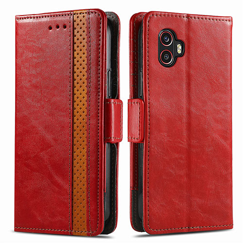 Leather Case Stands Flip Cover Holder S02D for Samsung Galaxy XCover 6 Pro 5G Red