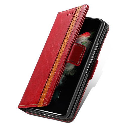 Leather Case Stands Flip Cover Holder S02D for Samsung Galaxy Z Fold4 5G Red