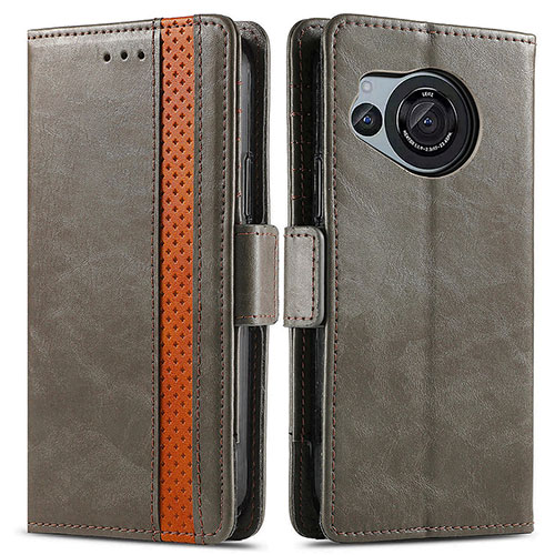 Leather Case Stands Flip Cover Holder S02D for Sharp Aquos R8 Gray