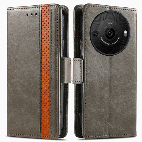 Leather Case Stands Flip Cover Holder S02D for Sharp Aquos R8s Pro Gray