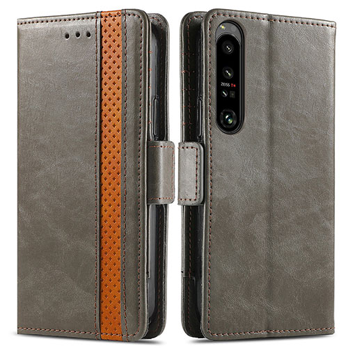 Leather Case Stands Flip Cover Holder S02D for Sony Xperia 1 IV SO-51C Gray