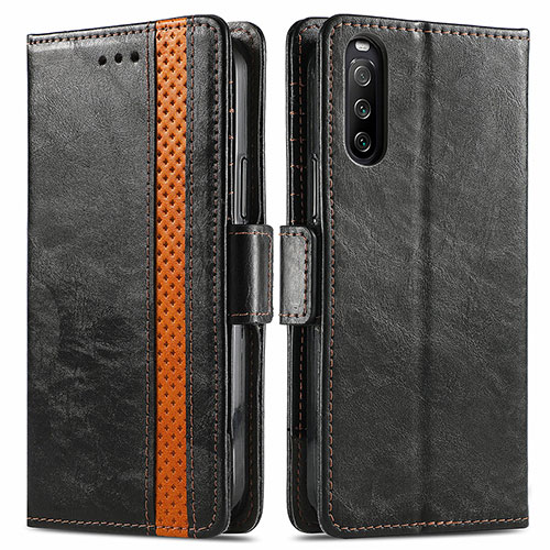 Leather Case Stands Flip Cover Holder S02D for Sony Xperia 10 III Lite Black