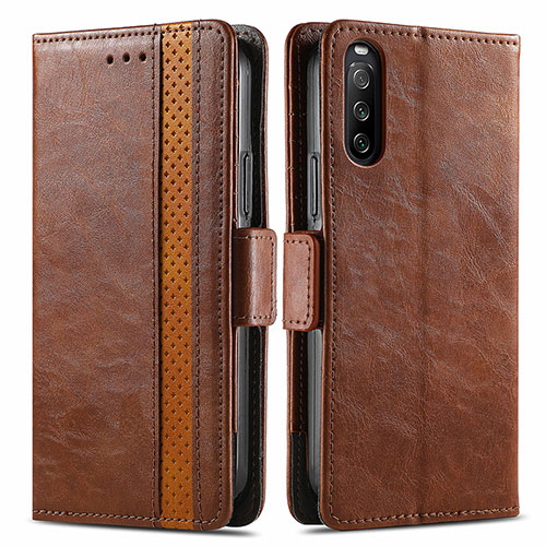 Leather Case Stands Flip Cover Holder S02D for Sony Xperia 10 III Lite Brown