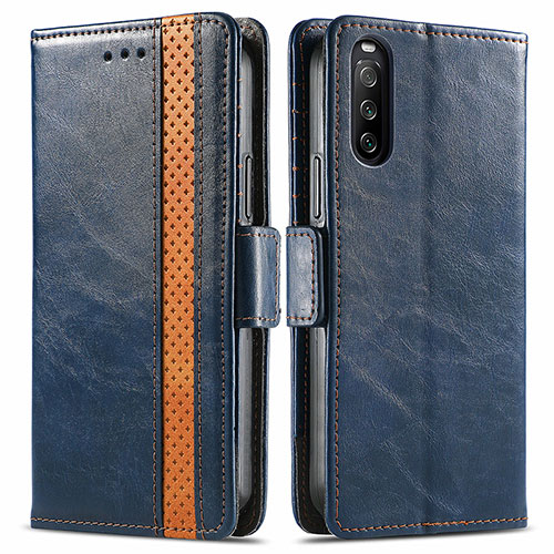 Leather Case Stands Flip Cover Holder S02D for Sony Xperia 10 III SO-52B Blue