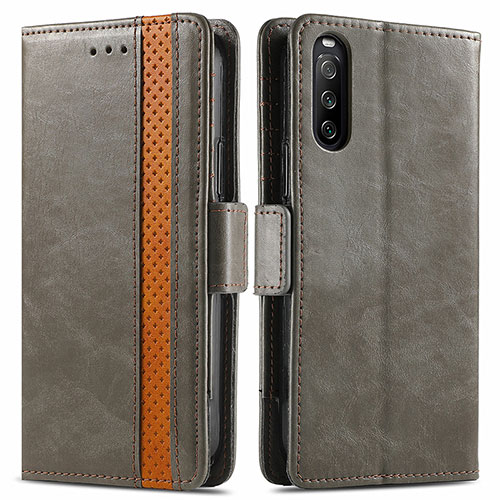 Leather Case Stands Flip Cover Holder S02D for Sony Xperia 10 III SO-52B Gray