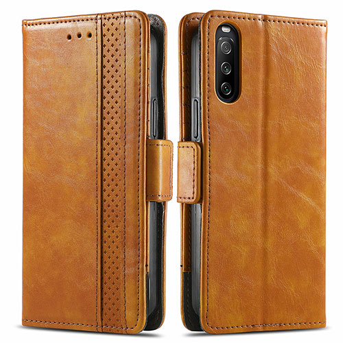 Leather Case Stands Flip Cover Holder S02D for Sony Xperia 10 III SOG04 Light Brown