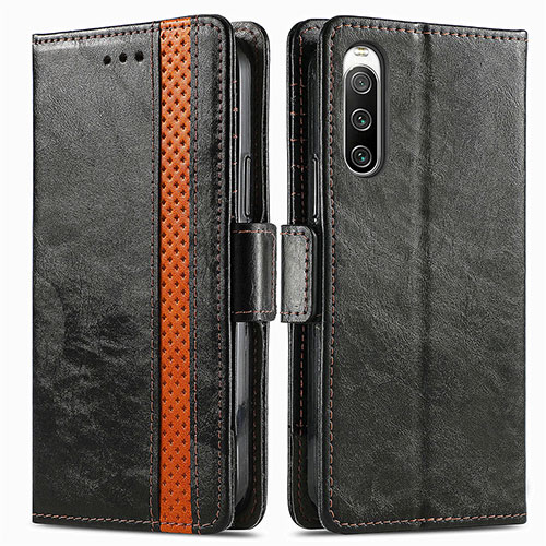 Leather Case Stands Flip Cover Holder S02D for Sony Xperia 10 IV Black