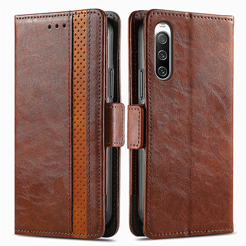 Leather Case Stands Flip Cover Holder S02D for Sony Xperia 10 IV SOG07 Brown