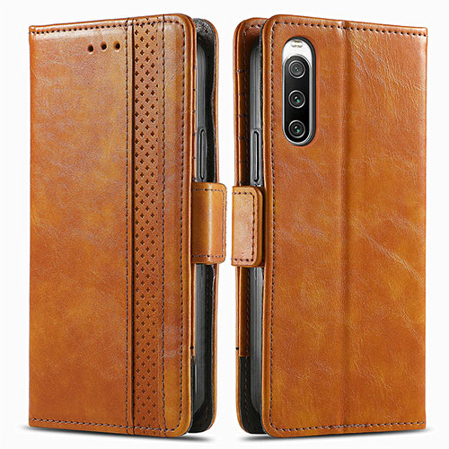 Leather Case Stands Flip Cover Holder S02D for Sony Xperia 10 IV SOG07 Light Brown