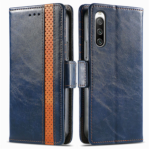 Leather Case Stands Flip Cover Holder S02D for Sony Xperia 10 V Blue