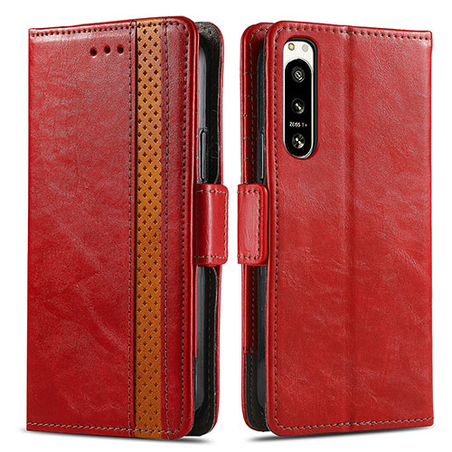 Leather Case Stands Flip Cover Holder S02D for Sony Xperia 5 IV Red