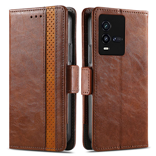 Leather Case Stands Flip Cover Holder S02D for Vivo iQOO 9T 5G Brown