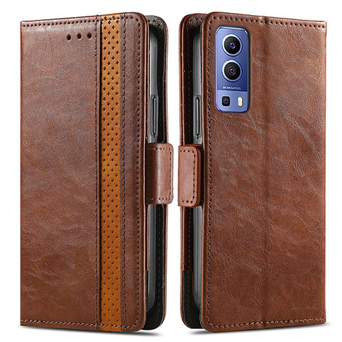 Leather Case Stands Flip Cover Holder S02D for Vivo iQOO Z3 5G Brown