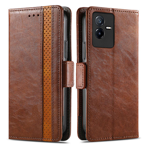 Leather Case Stands Flip Cover Holder S02D for Vivo iQOO Z6x Brown