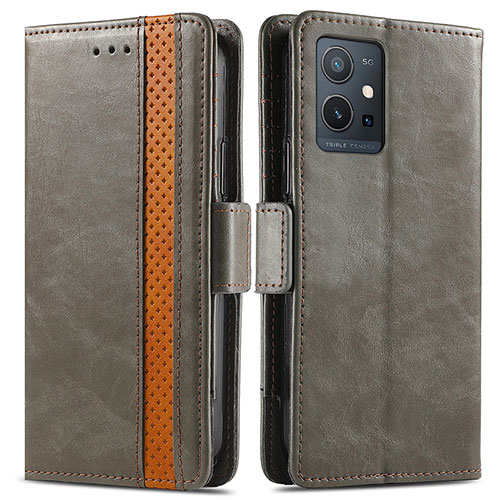 Leather Case Stands Flip Cover Holder S02D for Vivo T1 5G India Gray