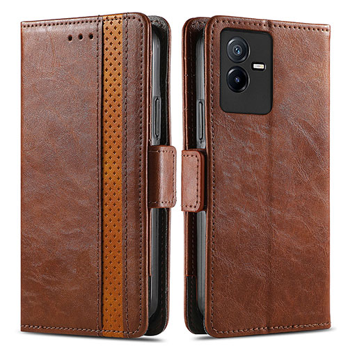 Leather Case Stands Flip Cover Holder S02D for Vivo T2x 5G Brown