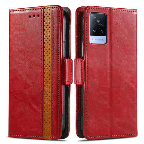 Leather Case Stands Flip Cover Holder S02D for Vivo V21 5G Red