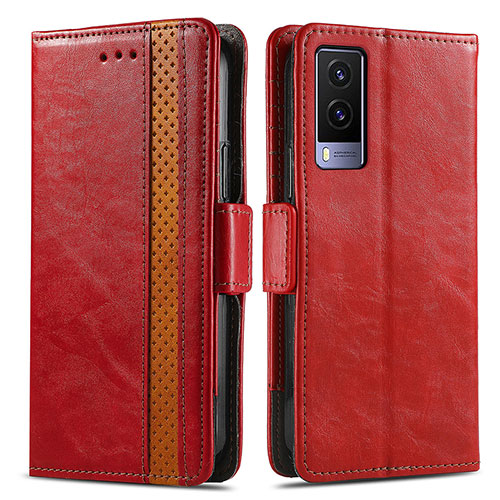 Leather Case Stands Flip Cover Holder S02D for Vivo V21e 5G Red