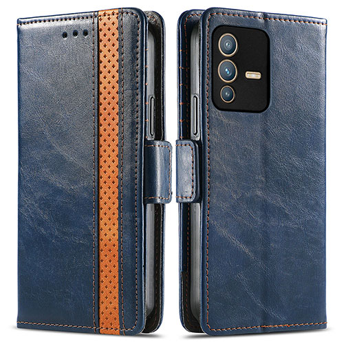 Leather Case Stands Flip Cover Holder S02D for Vivo V23 5G Blue