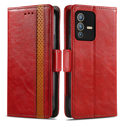 Leather Case Stands Flip Cover Holder S02D for Vivo V23 Pro 5G Red