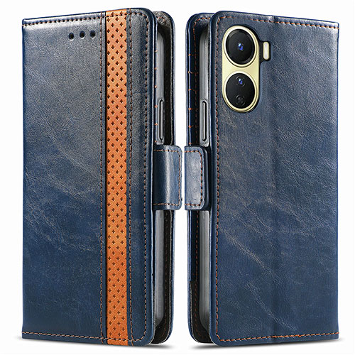 Leather Case Stands Flip Cover Holder S02D for Vivo Y02S Blue