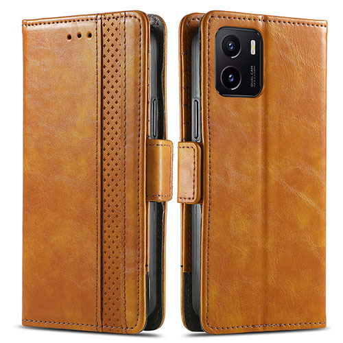 Leather Case Stands Flip Cover Holder S02D for Vivo Y15A Light Brown