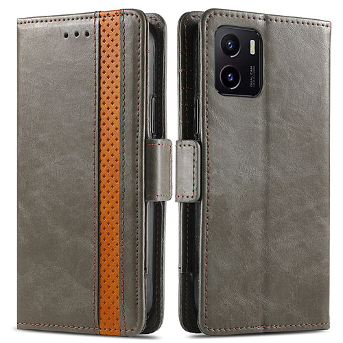 Leather Case Stands Flip Cover Holder S02D for Vivo Y15C Gray