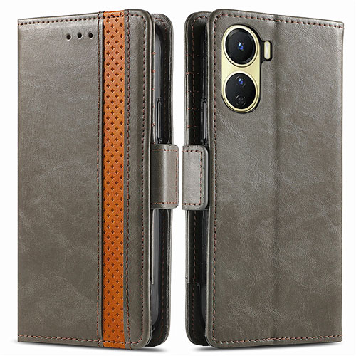 Leather Case Stands Flip Cover Holder S02D for Vivo Y16 Gray