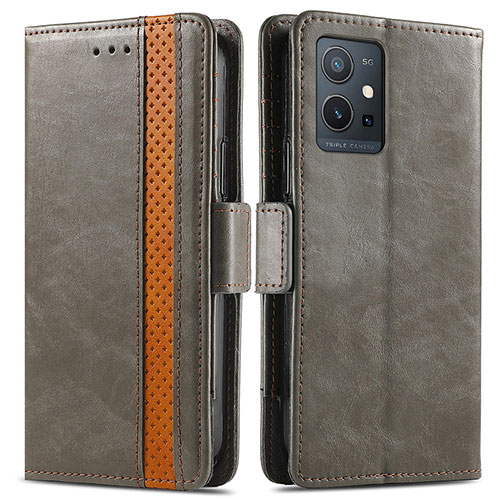 Leather Case Stands Flip Cover Holder S02D for Vivo Y33e 5G Gray