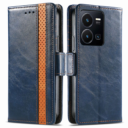 Leather Case Stands Flip Cover Holder S02D for Vivo Y35 4G Blue