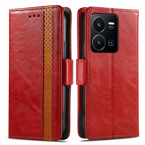 Leather Case Stands Flip Cover Holder S02D for Vivo Y35 4G Red