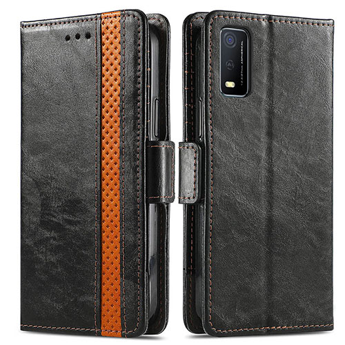 Leather Case Stands Flip Cover Holder S02D for Vivo Y3s (2021) Black