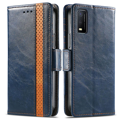 Leather Case Stands Flip Cover Holder S02D for Vivo Y3s (2021) Blue