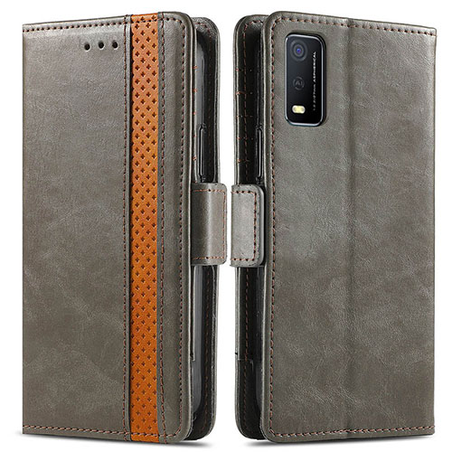 Leather Case Stands Flip Cover Holder S02D for Vivo Y3s (2021) Gray