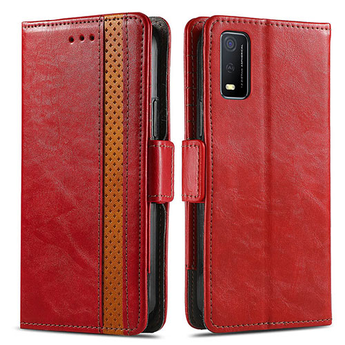 Leather Case Stands Flip Cover Holder S02D for Vivo Y3s (2021) Red