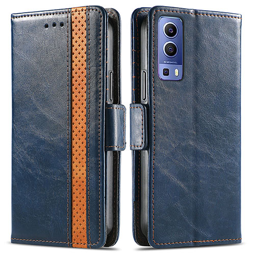 Leather Case Stands Flip Cover Holder S02D for Vivo Y52 5G Blue