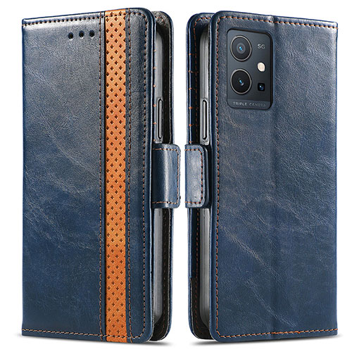 Leather Case Stands Flip Cover Holder S02D for Vivo Y55s 5G Blue