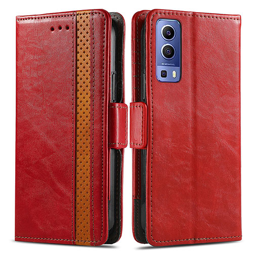 Leather Case Stands Flip Cover Holder S02D for Vivo Y72 5G Red