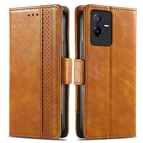 Leather Case Stands Flip Cover Holder S02D for Vivo Y73t Light Brown