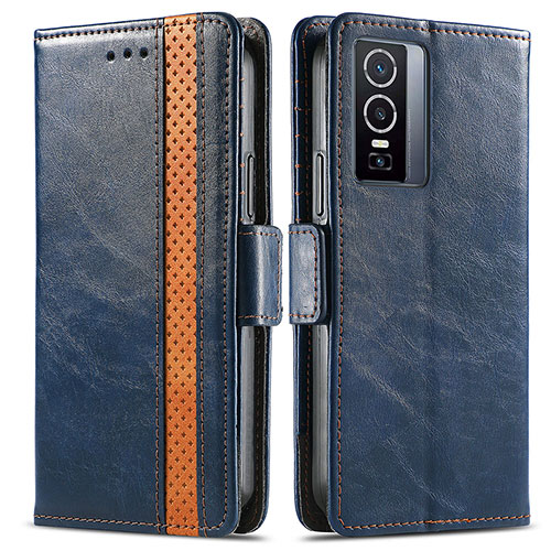 Leather Case Stands Flip Cover Holder S02D for Vivo Y76 5G Blue