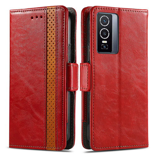 Leather Case Stands Flip Cover Holder S02D for Vivo Y76 5G Red