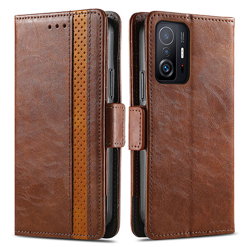 Leather Case Stands Flip Cover Holder S02D for Xiaomi Mi 11T 5G Brown