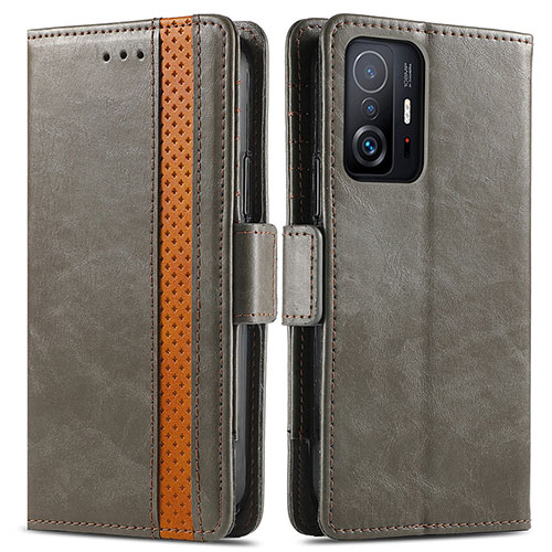 Leather Case Stands Flip Cover Holder S02D for Xiaomi Mi 11T 5G Gray