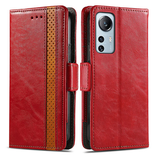 Leather Case Stands Flip Cover Holder S02D for Xiaomi Mi 12 Pro 5G Red