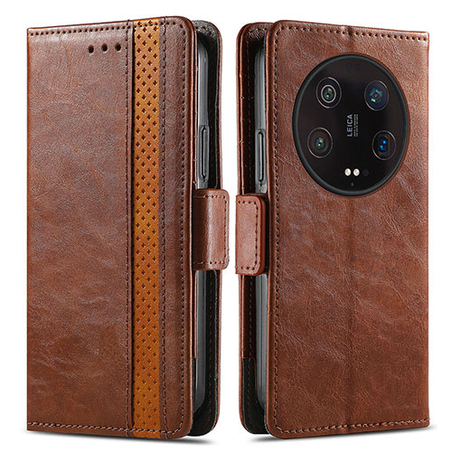 Leather Case Stands Flip Cover Holder S02D for Xiaomi Mi 13 Ultra 5G Brown