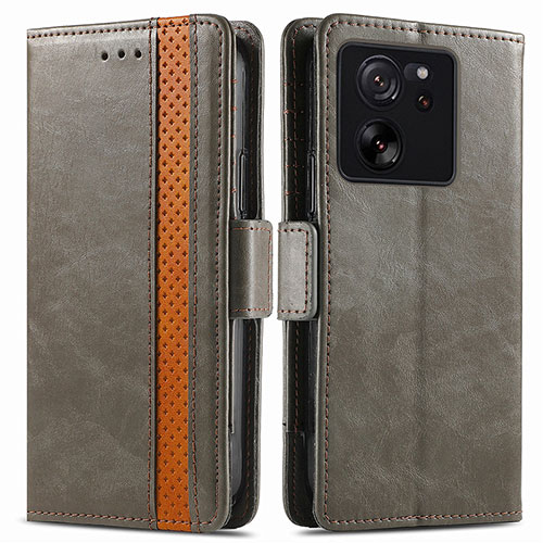 Leather Case Stands Flip Cover Holder S02D for Xiaomi Mi 13T Pro 5G Gray